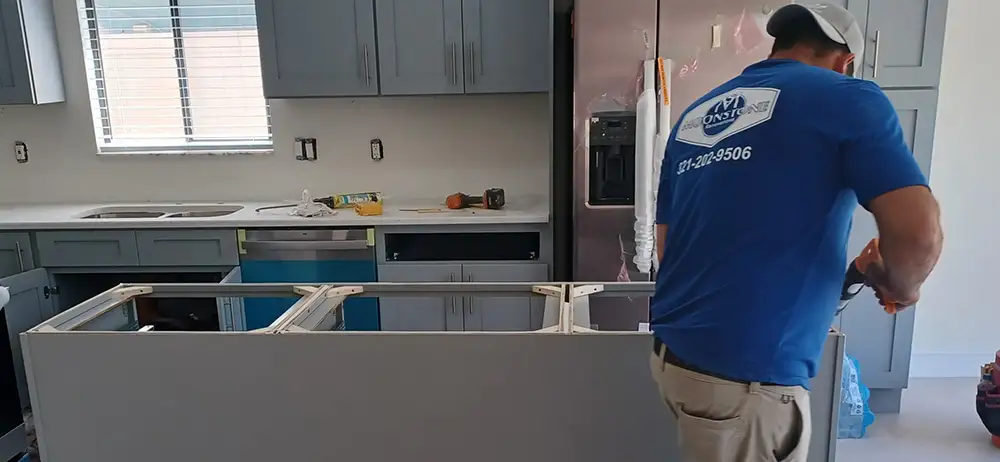 Apply Caulk to Island Cabinets